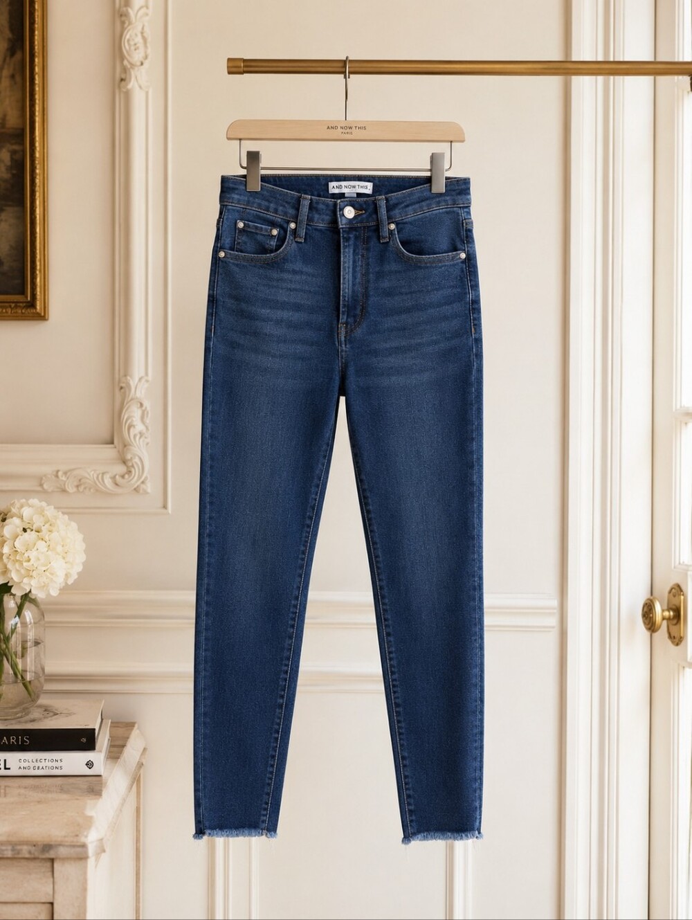 AND NOW THIS Dark Wash High Rise Skinny Jeans | Raw Hem | Like New